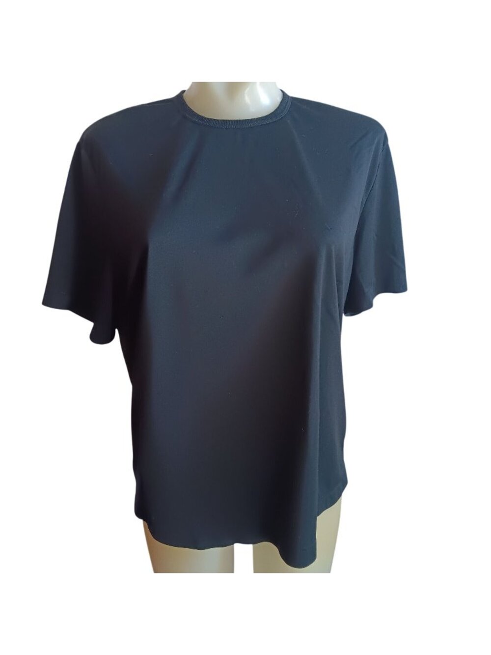 Women's Vintage 70's T-shirt Large Single Stitch 1OF1 Black Nylon Zipback Slinky